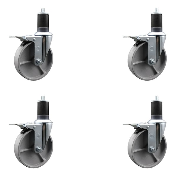 5'' Semi Steel Swivel 1-5/8'' Expanding Stem Caster Set Total Lock Brake, 4PK